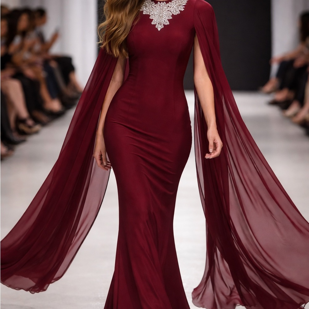 Chic Maroon Maxi Dress with Cape